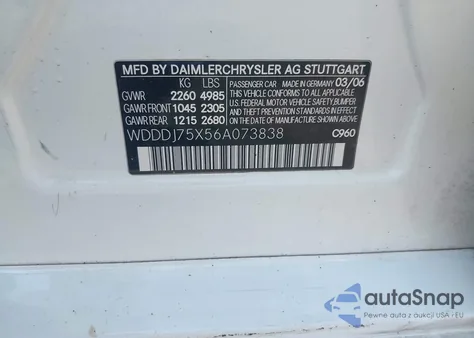 2006 Mercedes-Benz Cls 500 from USA, damaged, VIN WDDDJ75X56A073838